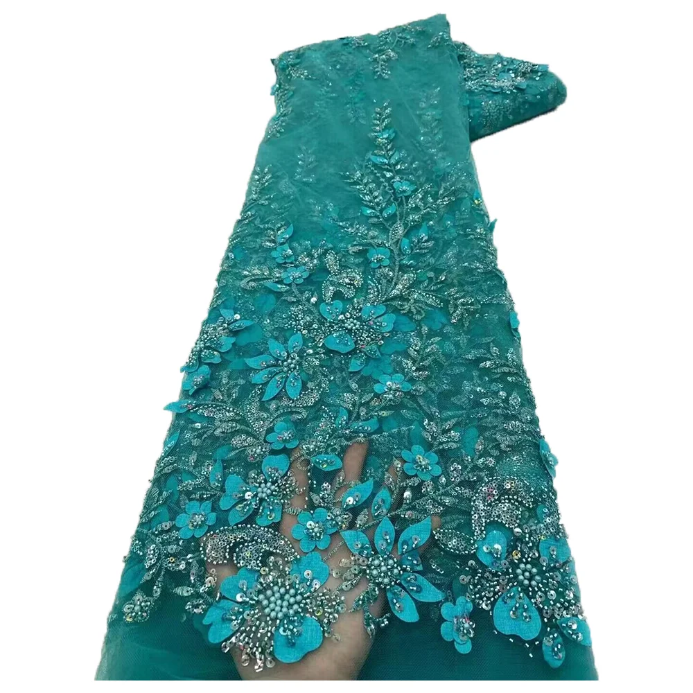 Элегантная Кружевная Ткань С 3d Цветочной Вышивкой И Бусинами. Последняя Модель