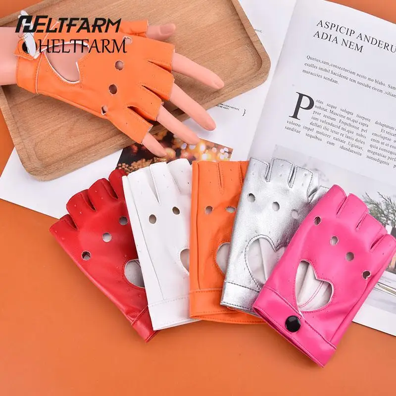 

Girl Five Finger PU Leather Gloves Ladys Driving Show Pole Dance Mittens For Women Men Heart Gothic Lolita Cosplay Party Gloves