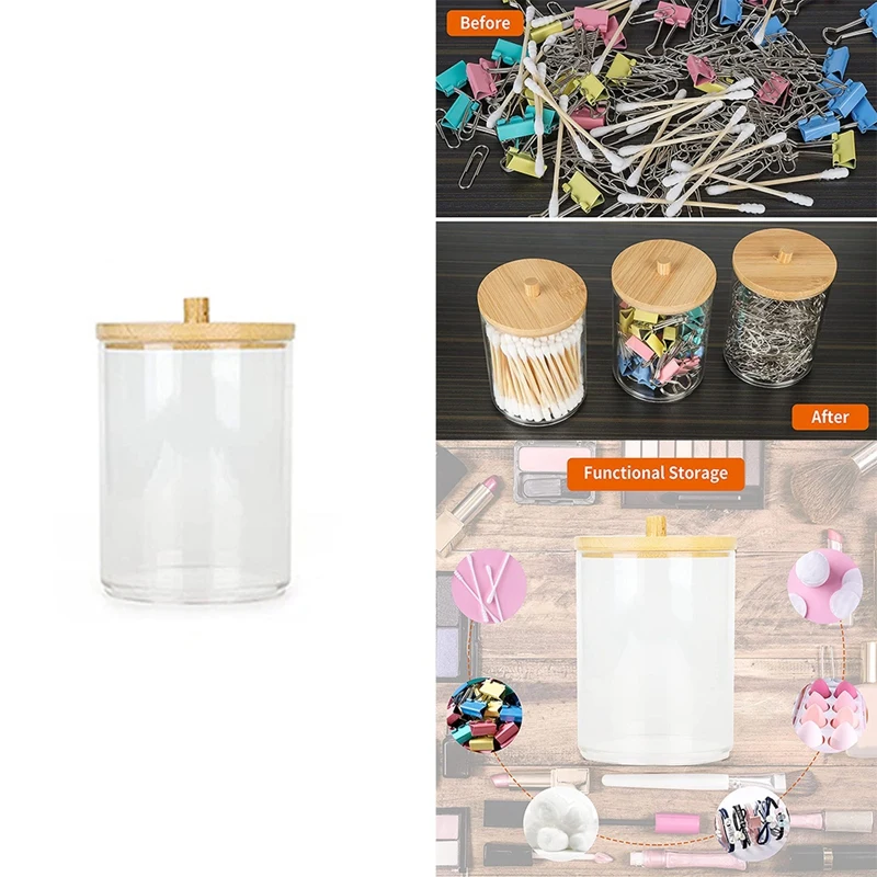 

Acrylic Stand Dispenser Bathroom Storage Tank With Bamboo Cover Cotton Ball Cotton Cotton Pad Holder