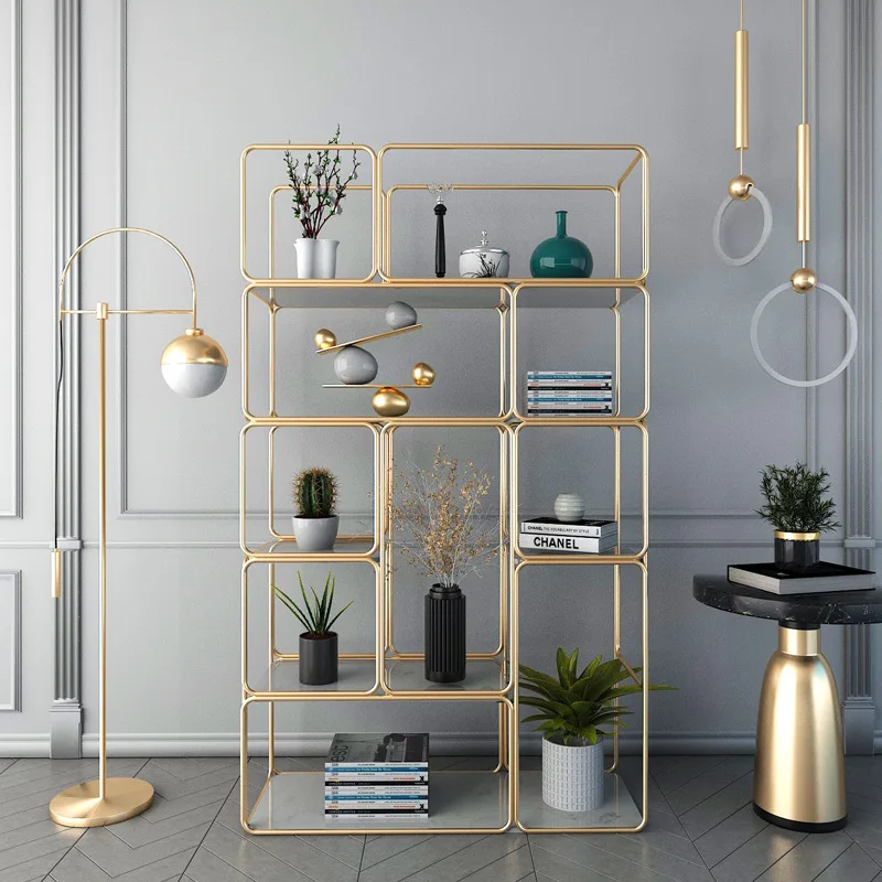 

Living Room Shelf Partition Light Luxury Iron Nordic Bookshelf Hallway Floor Storage Storage Rack Wall Shelf