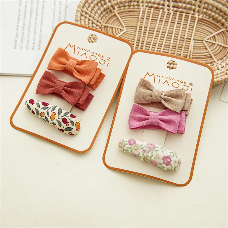 

3Pcs/set Cute Bowknot Print Waterdrop Shape Hair Clips For Girls BB Hairpin Barrettes Headwear Kids Baby Hair Accessories