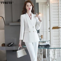 white suit trousers two piece high end womens winter personality double breasted ladies jacket high waisted trousers