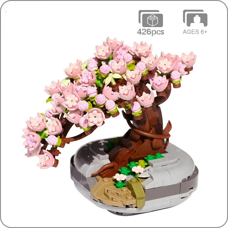 

Bouquet Building Blocks Pink Cherry Blossom Plant Model DIY Succulent Potted Flowers Assembled Bricks Girl Gifts Children's Toys