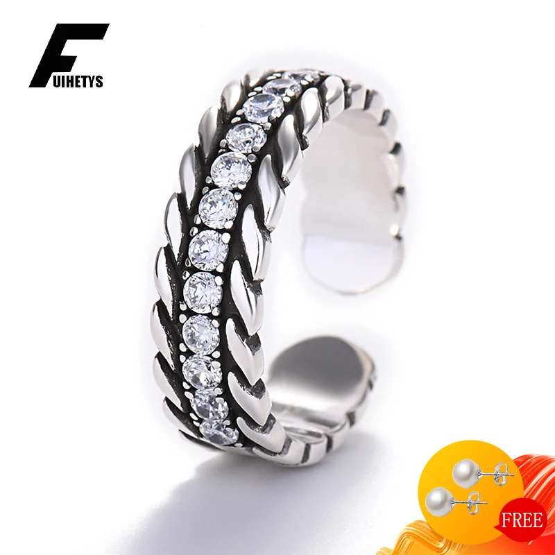 

FUIHETYS Vintage Style Ring Silver 925 Jewelry with Zircon Gemstone Accessories for Women Wedding Engagement Promise Party Gift