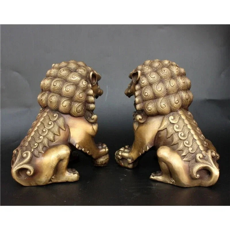 Антикварная бронзовая статуя льва Fu Foo Dog, Китай, старые архаичные левы, пара 11 см (art.: 3920d44eb25bd) - 3920d44eb25bd