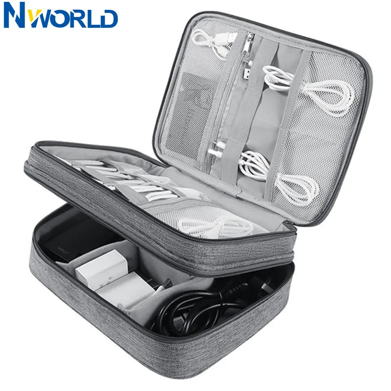 Cable Organizer Bag Travel Electronic Accessories Carrying Case Bag Three-Layer for iPad Mini Kindle Hard Drives USB Charger