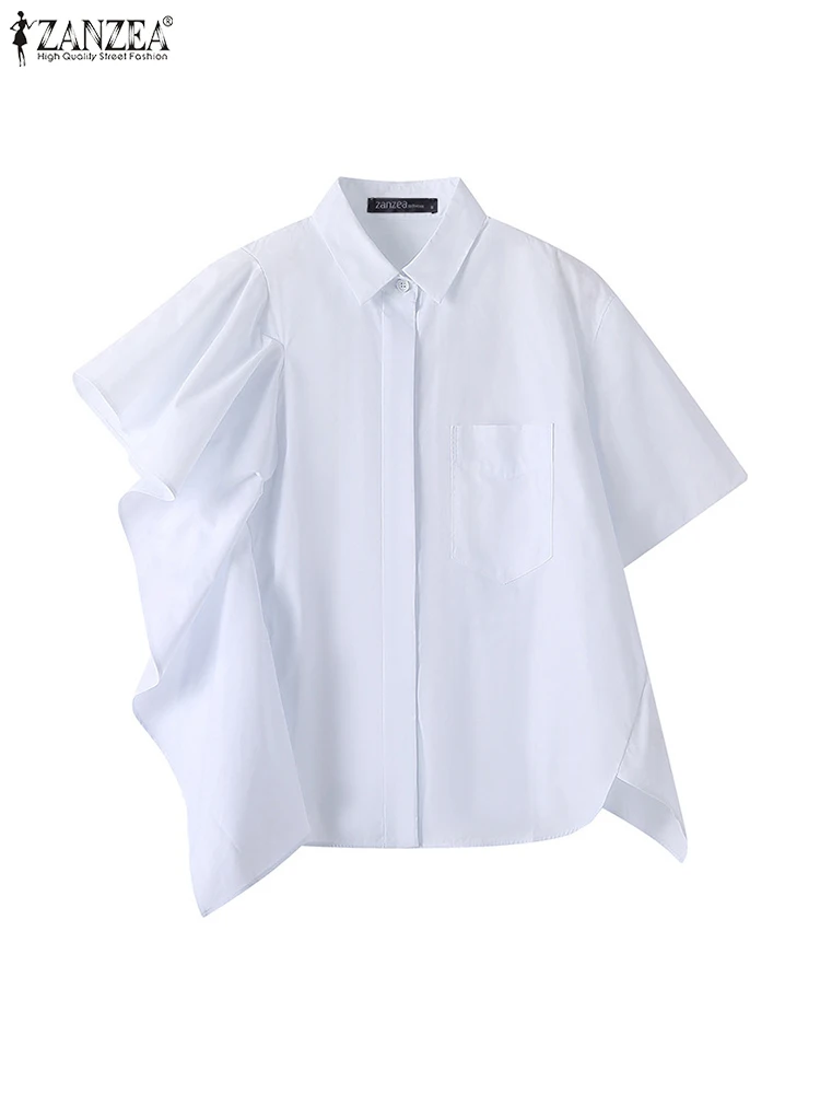 Повседневные женские блузки ZANZEA корейские стильные однотонные рубашки с