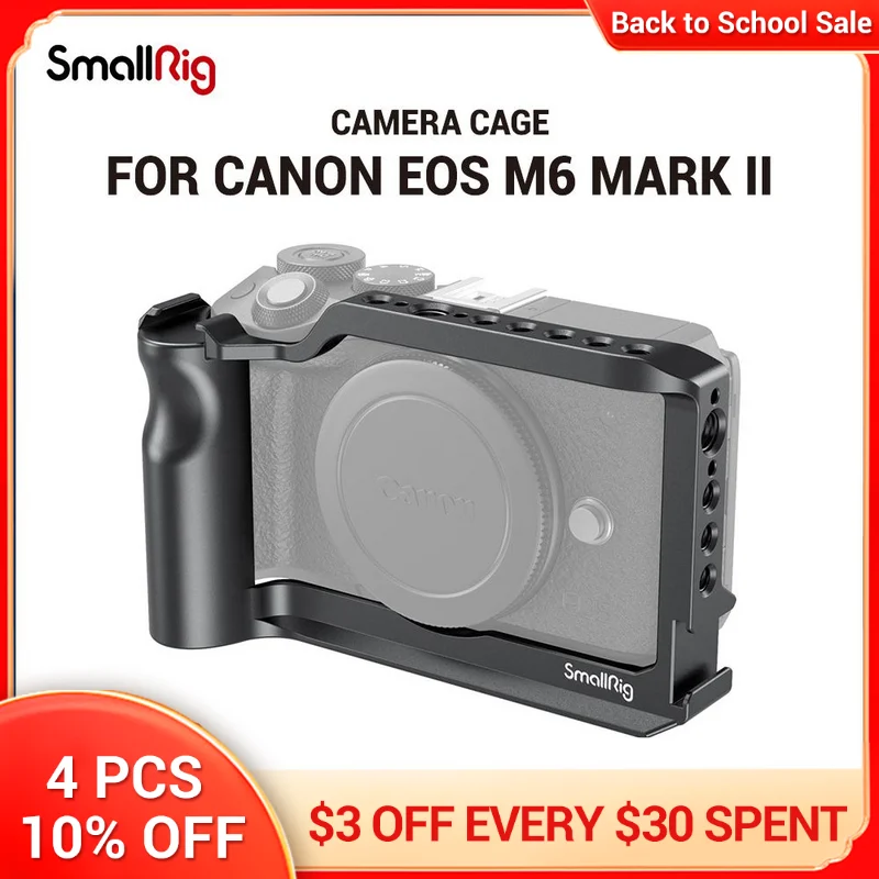 Клетка SmallRig для камеры Canon EOS M6 Mark II с удобной ручкой и 2 креплениями для холодного башмака, аксессуары для камеры Canon 2515B Клетка SmallRig для камеры Canon EOS M6 Mark II с удобной ручкой и 2 креплениями для холодного башмака, аксессуары для камеры Canon 2515B