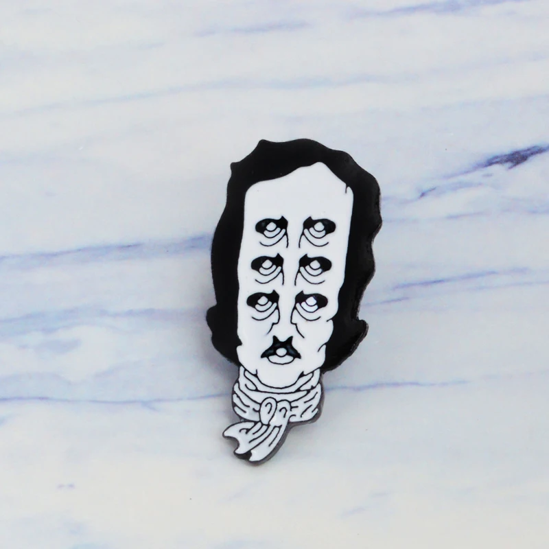 Edgar Allan Poe enamel pin flower Funny figure Brooch Gift writer icon Badge Denim Jeans Lapel pin Clothes cap bag Creative gift