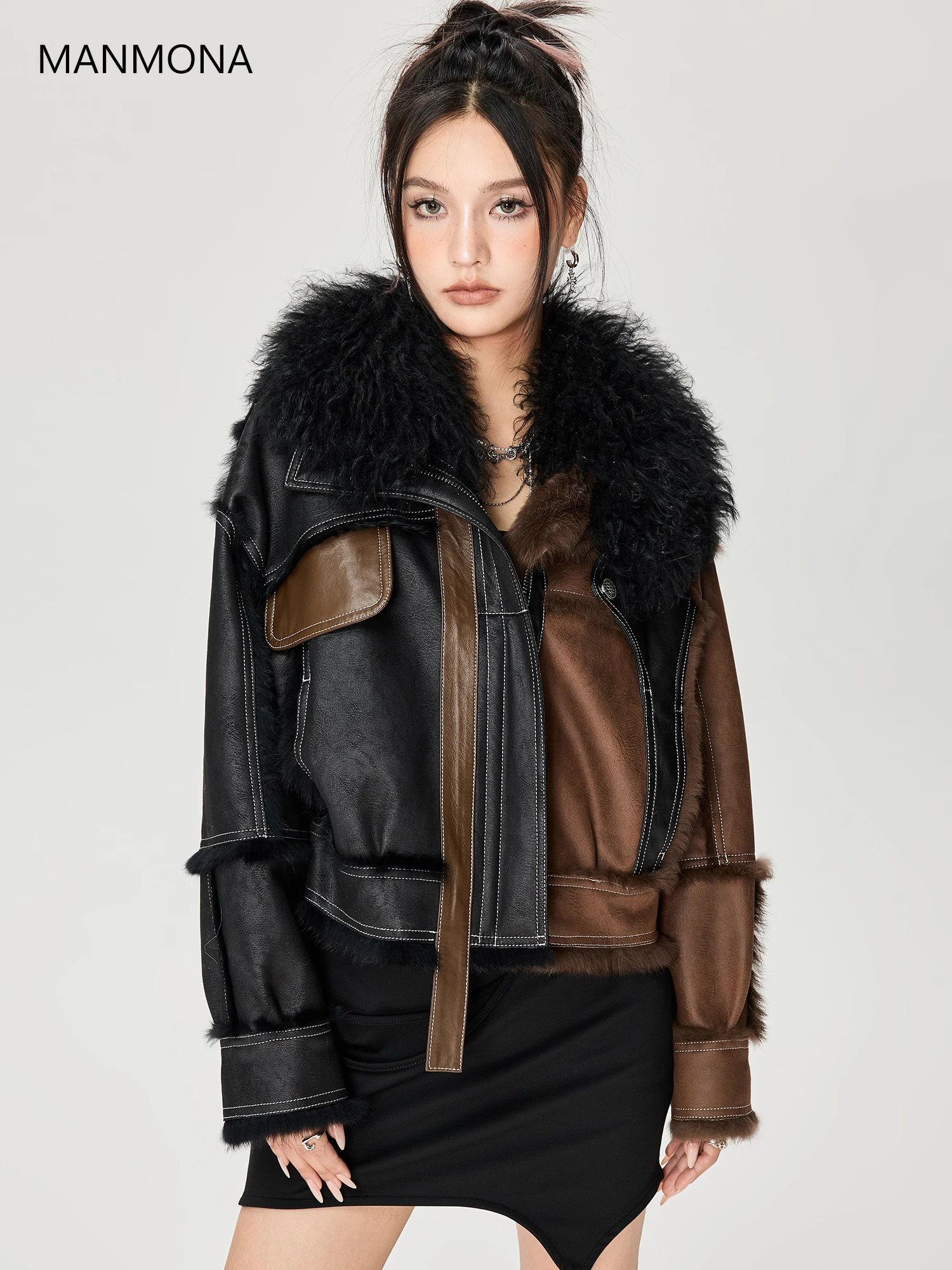 Autumn and Winter New Imported Rabbit Fur Fur Coat Women's Big Fur Collar Leather Fur Coat Jacket
