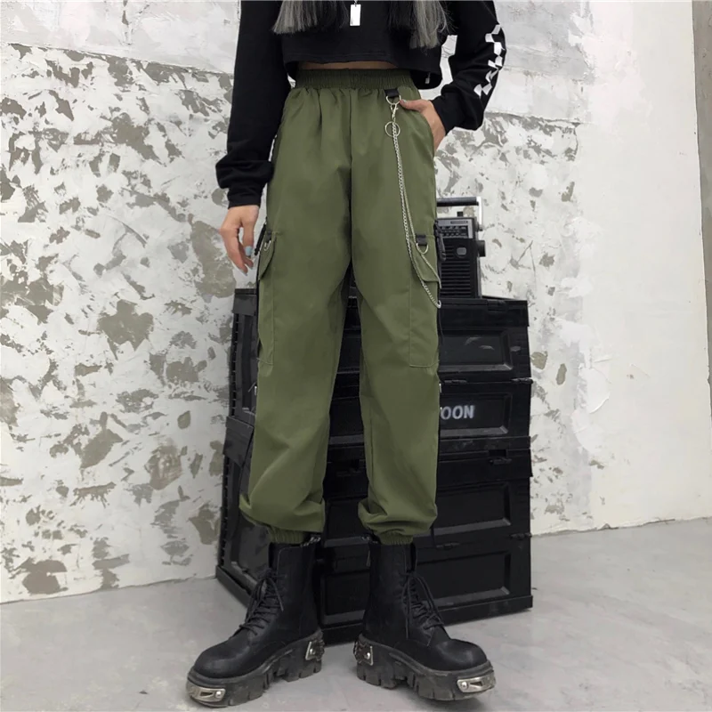 Брюки-карго женские с эластичной высокой талией модные штаны для бега в стиле