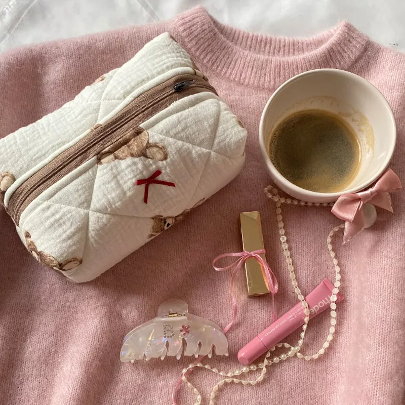 Женская косметичка kawaii мишка тедди сумка для хранения макияжа мультяшный принт