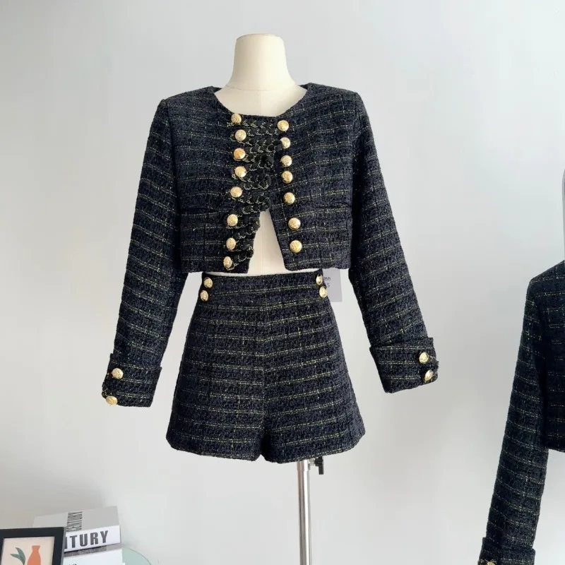 

Корейский маленький аромат элегантный женский костюм шорты Элитный социалит Корейская Драма костюм из двух частей офисные женские осенние пальто Топы