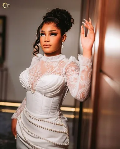 Свадебное платье чайной длины с высоким воротником и блестящим жемчугом Robe De Mariée, кружевное короткое свадебное платье с длинными рукавами