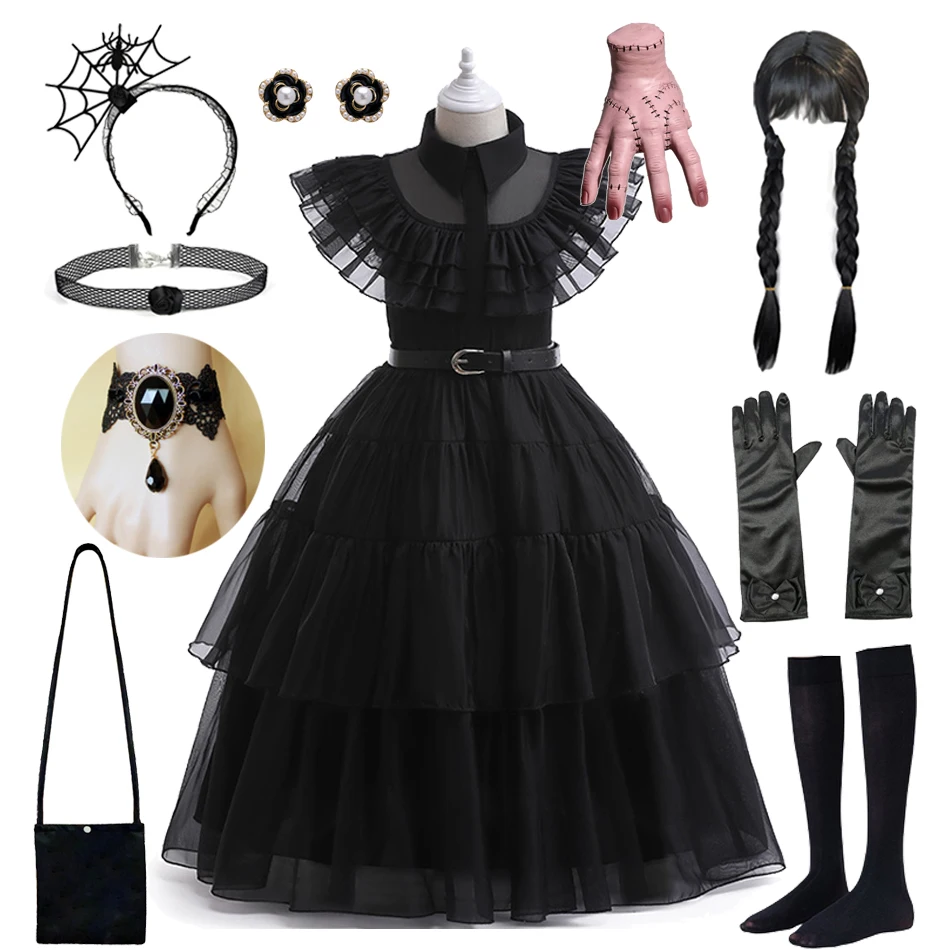 Wednesday Girl Costume for Carnival Halloween Black Events Cosplay Dress Kids Evening Party Clothes Fashion Gothic Vestido 3-12T