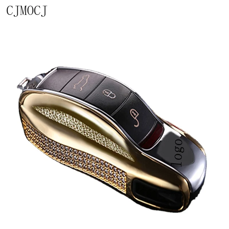 Customized for Porsche Diamonds Key Case Cover Macan Cayenne Palamera 718 911 Double Silver White Strap High-end Buckle Cover