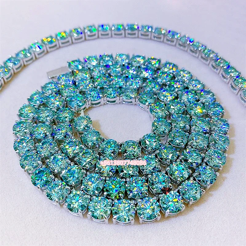 

Hot Sale Summer Color Blue Green Moissanite Tennis Necklace S925 Sterling Silver Tennis Bracelet Blue Moissanite Tennis Chain