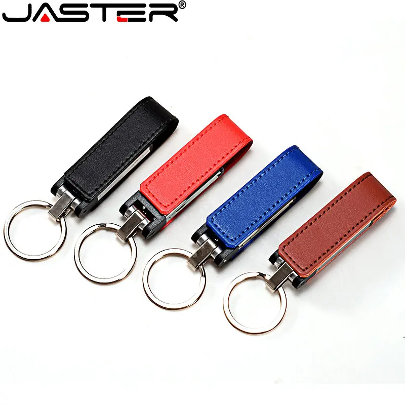 

JASTER Leather USB Flash Drives 128GB Metal Key Chain Pen Drive 64GB Black Memory Stick 32GB Business Gift Red Pendrive16GB 8GB