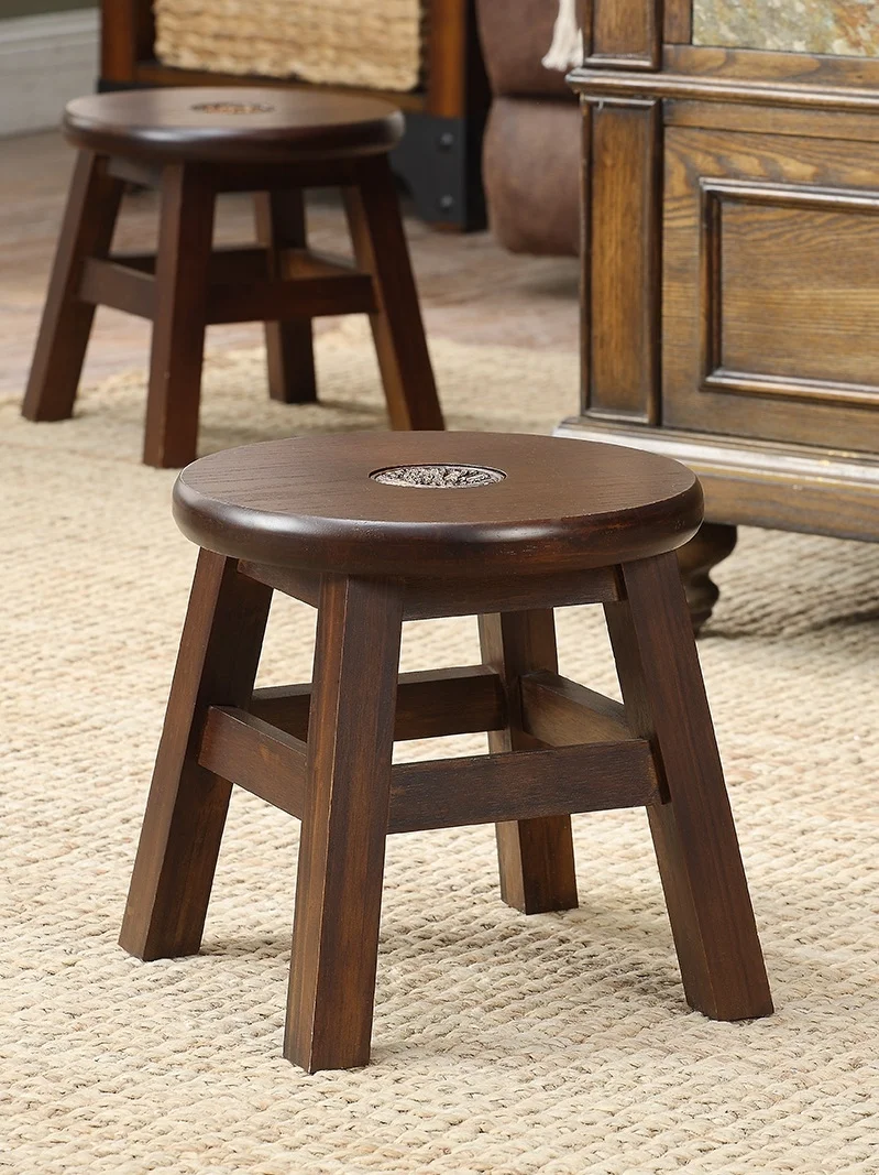 

American Retro Domestic round Stool Coffee Table Stool Children's Solid Wood Low Stool Small Bench Hallway Shoe Changing Stool