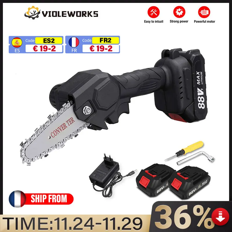 4 Inch 88VF 1200W Mini Electric Saw Chain Saw Rechargeable One-handed Woodworking Pruning Garden Tool For 18V Makita Battery