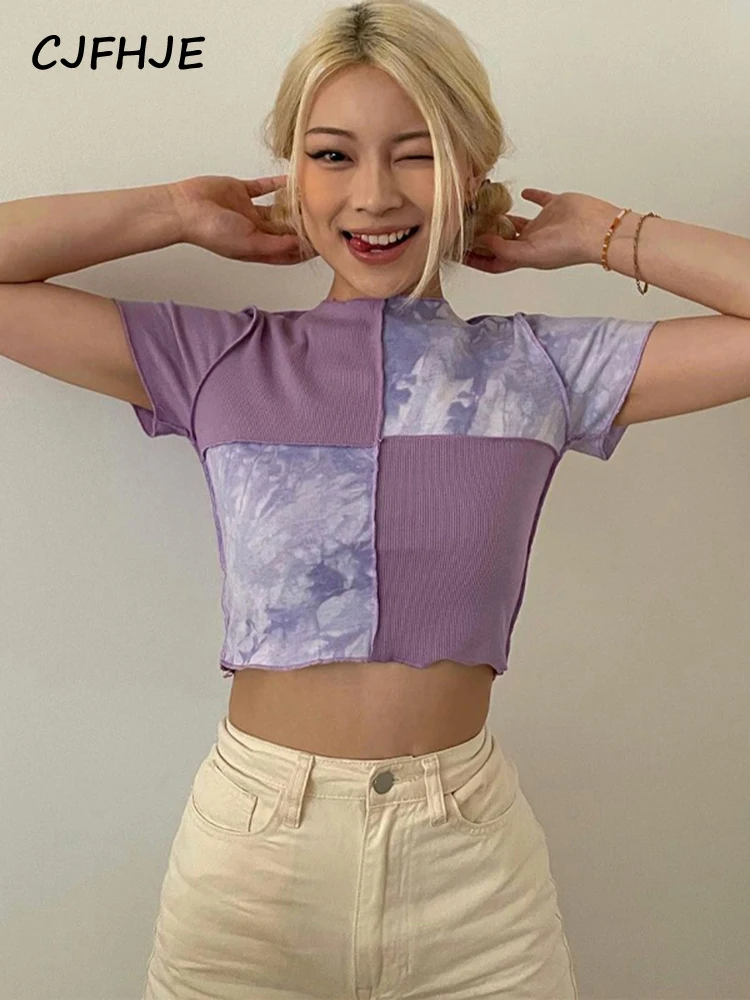 

CJFHJE 2022 Short Sleeves O Neck Sexy Bodycon Parthwork Crop T Shirt Summer Women Fashion Club Print Clothes Y2K