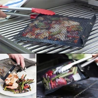 bbq grill mesh bag non stick barbecue reusable baking net pad grid shape kitchen outdoor cooking grill bags sheet liner bbq mat