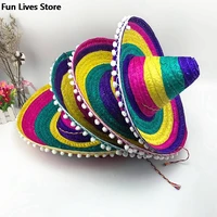 adult child beach panama natural straw mexican hat dancing party sun hats sunscreen outdoor raffia cap cosplay chapeau wide brim