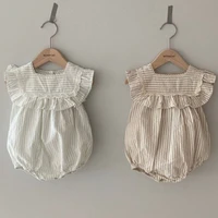 newborn baby girls rompers sleeveless bag fart romper pastoral style ruffled striped infant baby onesie baby clothes