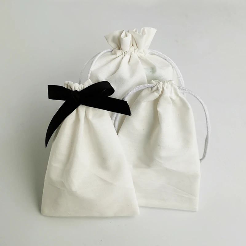 

50PCS Cotton Gift Wrapping Bag Jewelry Packaging Cosmetic Makeup T/C Drawstring Pouch Party Storage Sachet Print Logo Ribbon Bow