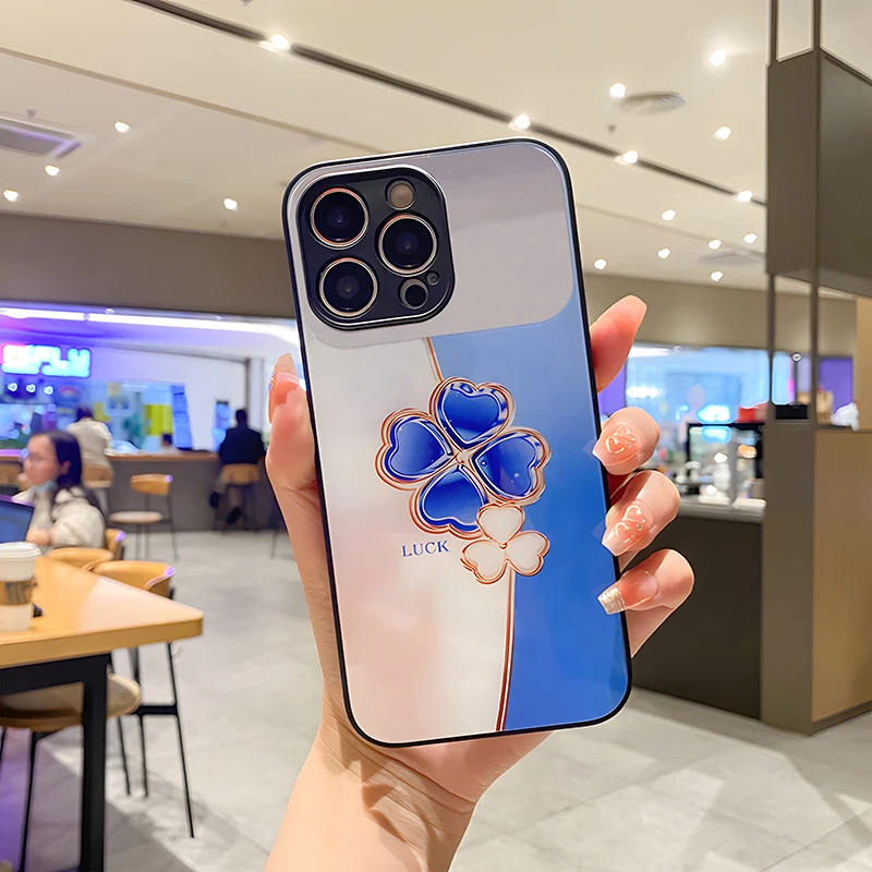 

Luxury Cute Heart-shaped Tempered Glass Phone Case For iPhone 14 13 12 11 Pro Max XS XR X 8 7 Plus Makeup Mirror Silicone Cover