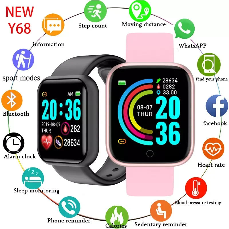 

Y68/D20 Men Women Smart Watch Sport Smart Bracelet wish Heart Rate Blood Pressure Monitor Fitness Tracker Smartwatch