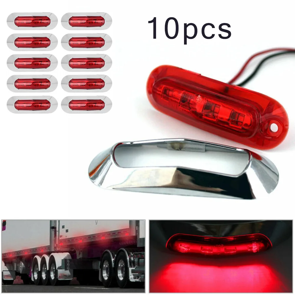 

10pcs 12/24V Red SMD 4 LED Truck Side Marker Lights Tail Light Clearance Lamp For Trailer Truck SUV Van Caravan Boat Light