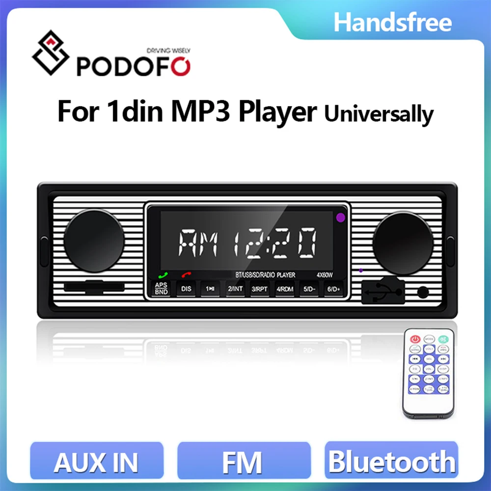 

Mp3-плеер Podofo 1din универсальный автомобильный радиоприемник, стереоприемник, FM, громкая связь, Bluetooth, мультимедийный плеер, AUX в головном устройстве, USB