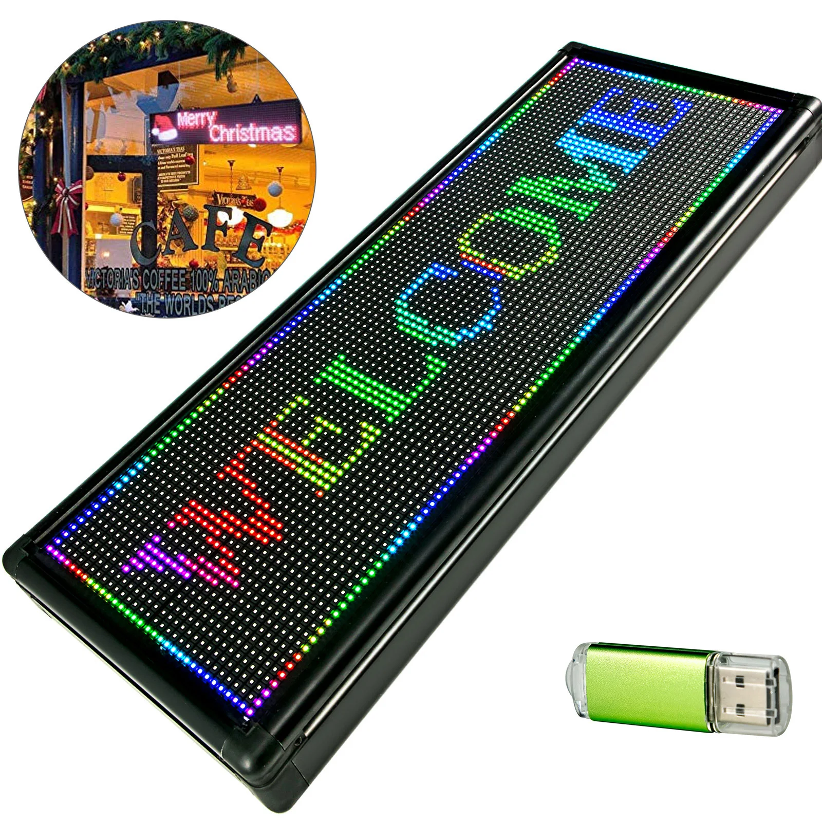 

VEVOR Full Color Led Digital Display Board 40" x 15" Scrolling Indoor Sign with High Resolution P10 Led Programmable by PC & USB
