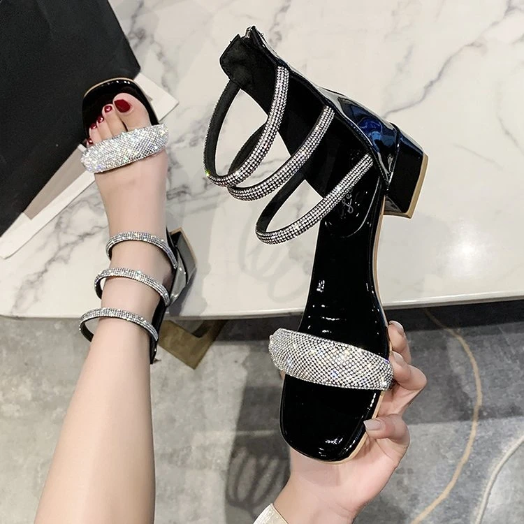 

Beige High Heel Sandals Women Comfort Shoes Summer Black New Fashion Ladies Zipper 34-39 Ladies Sandals Sequins Comfortable