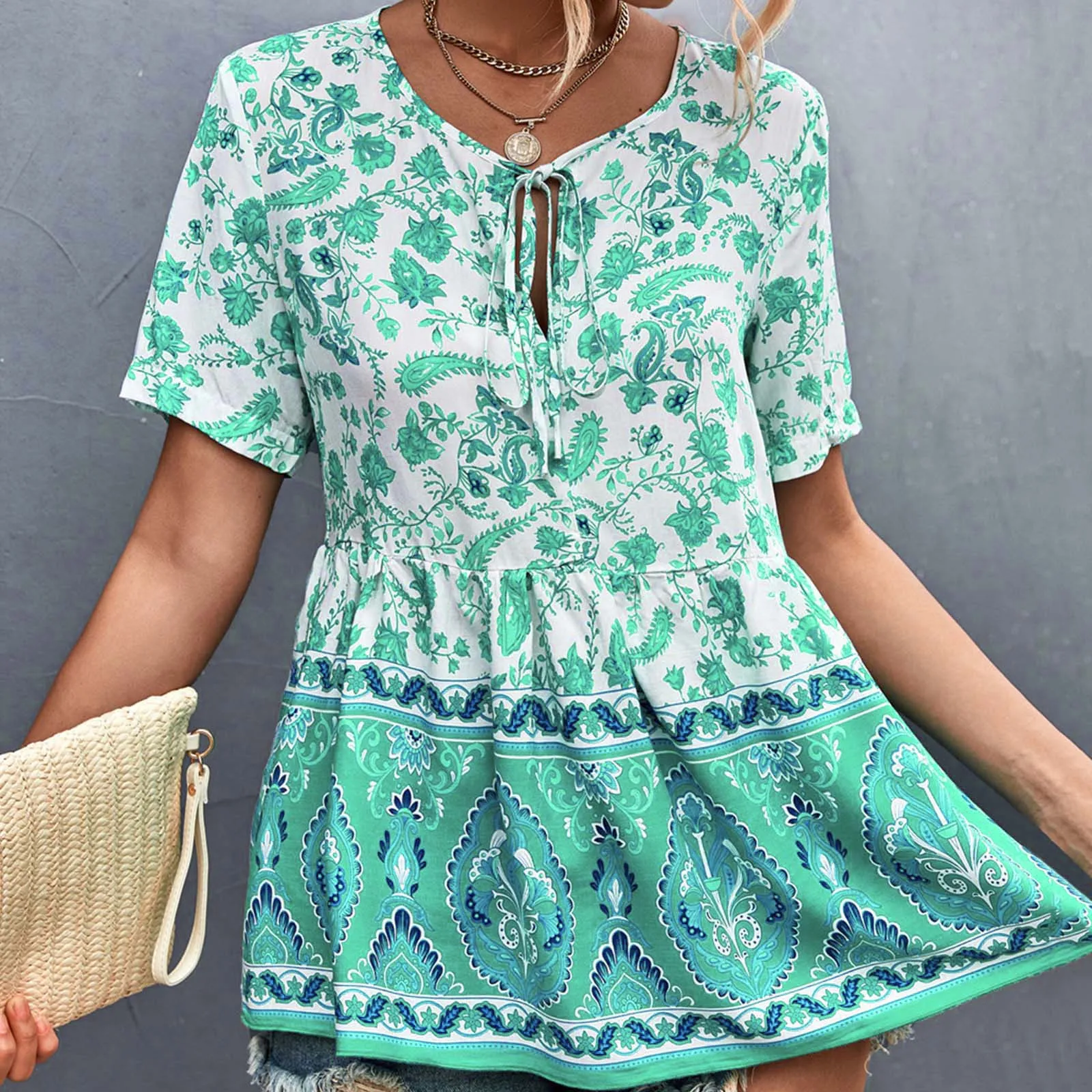 

Женский летний Повседневный Топ с V-образным вырезом и коротким рукавом