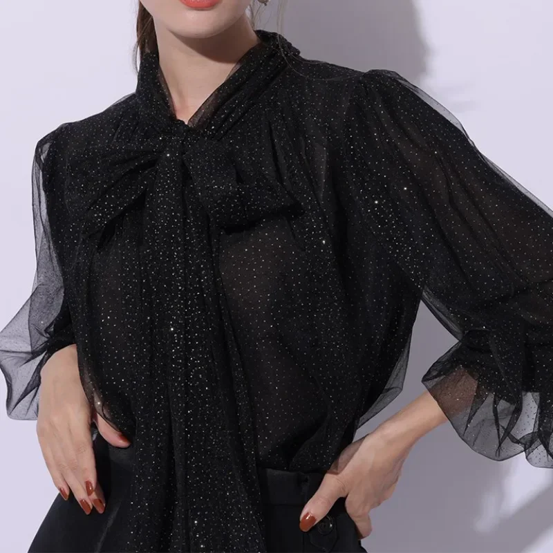 Элегантные рубашки в японском стиле с бантом на шнуровке милая вуаль-фонарь