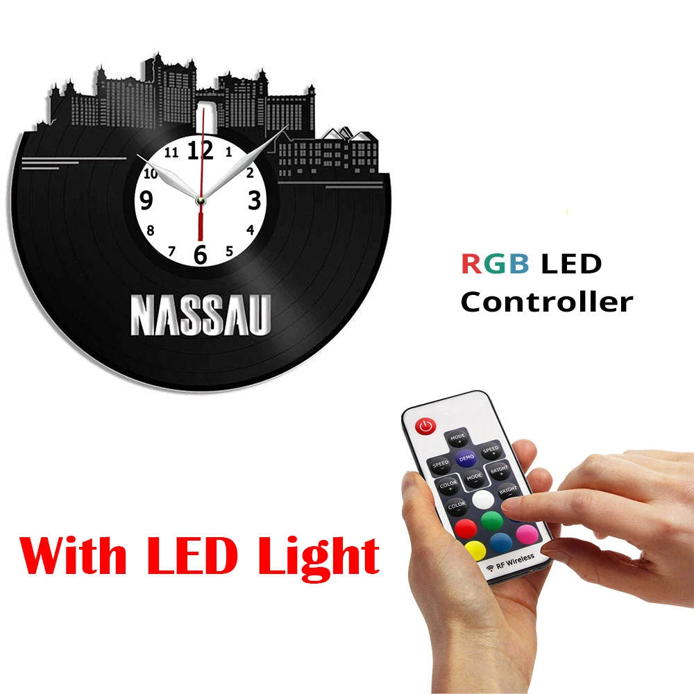 

Виниловые настенные часы Nassau Skyline, домашний декор для комнаты, ручная работа, подарок для друга, 12 дюймов