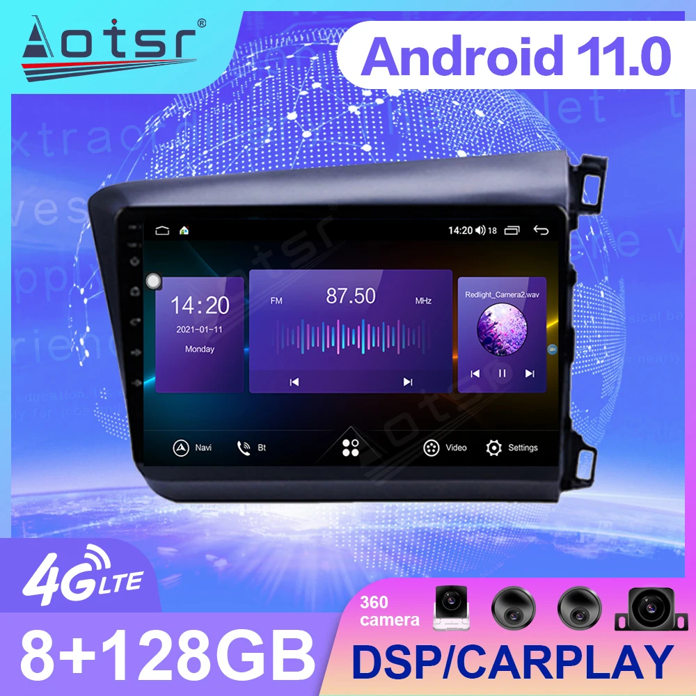 

Android 11 автомобильный Радио мультимедийный плеер для Honda Civic RHD 2011 - 2015 сенсорный экран GPS навигация авто стерео головное устройство