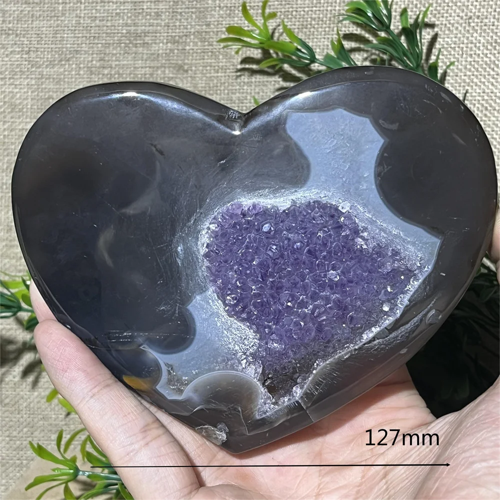 

Crystal Natural Heart Amethyst Agate Cluster Stone Reiki Quartz High Quality Healing Mineral Specimen Home Decoration