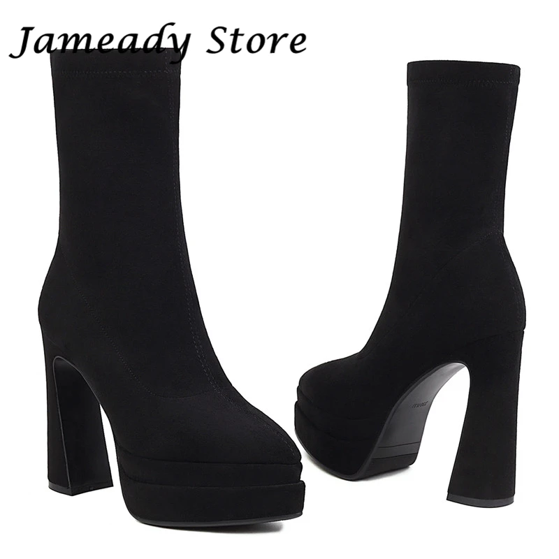 

Women Chunky Platform Ankle Boots High Heel Pointed Toe Short Boots Fashion Concise Boots Autumn Winter Botas Mujer Big Size