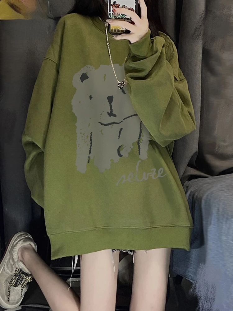 

New Fleece Hoodie O-Neck Casual Women's Hoodies Simple Long-Sleeved Pullover Sweatshirt College Solid Color Harajuku Top