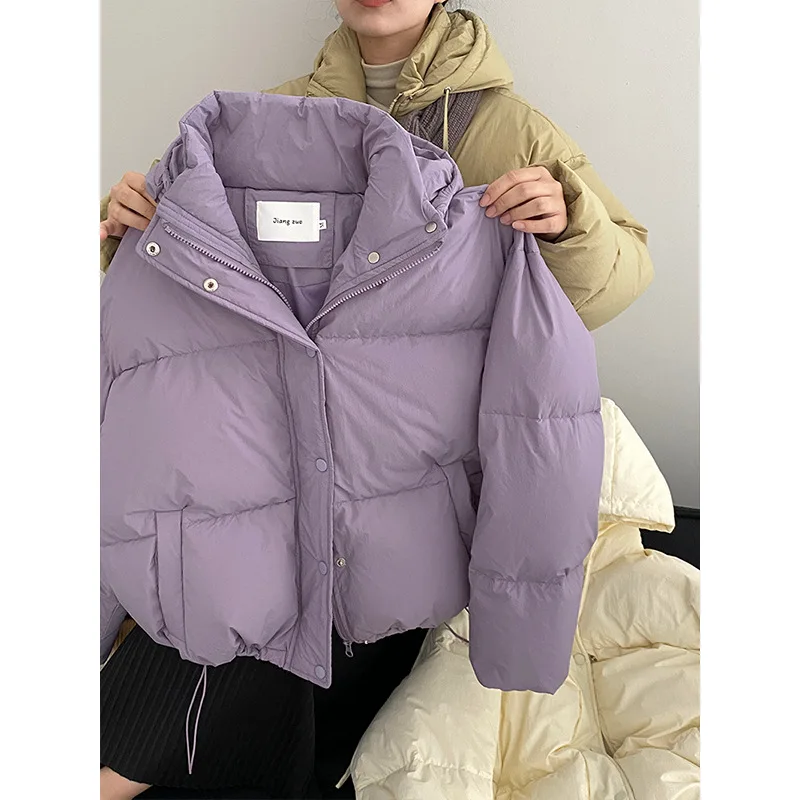 Hooded down jacket bread jacket women's white duck down solid color cotton coat