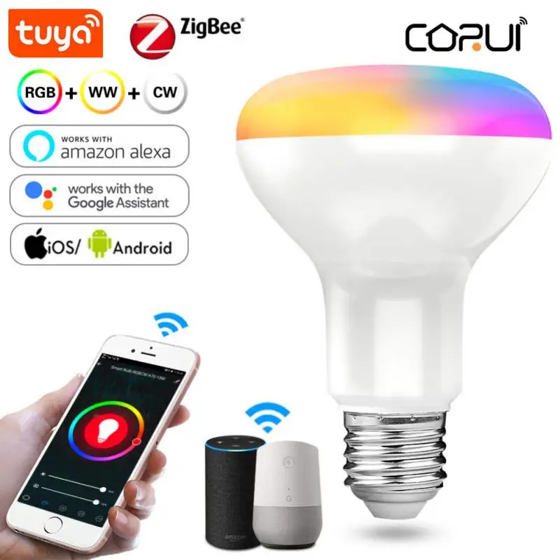 

Умная Светодиодная лампа CORUI Tuya Zigbee BR30, приглушаемая лампа белого и теплого света, 10 Вт, RGB +, работает с приложением Alexa Google Home Smart Life