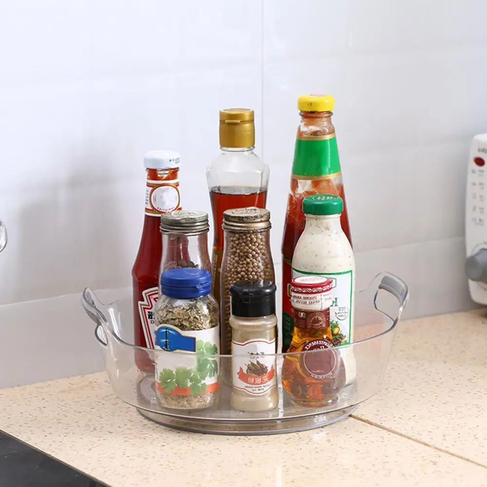 

Clear Non-Slip Turntable Storage Organizer Container with Handle for Kitchen