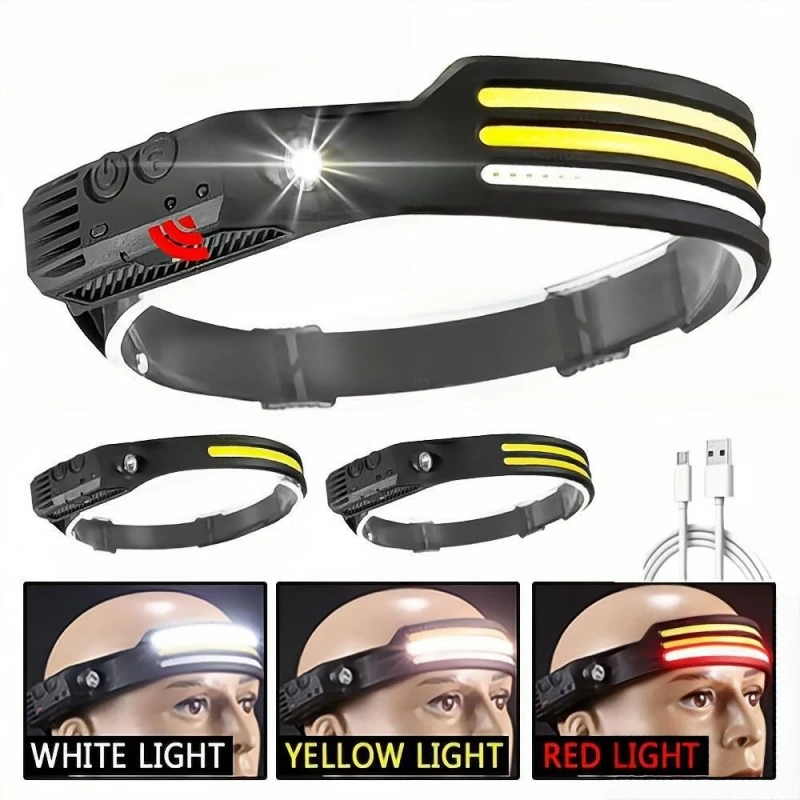 Sensor Headlamp LED Headlight Flashlight USB Rechargeable Head Lamp Waterproof 5 Lighting Modes Lantern Head Torch Camping Light
