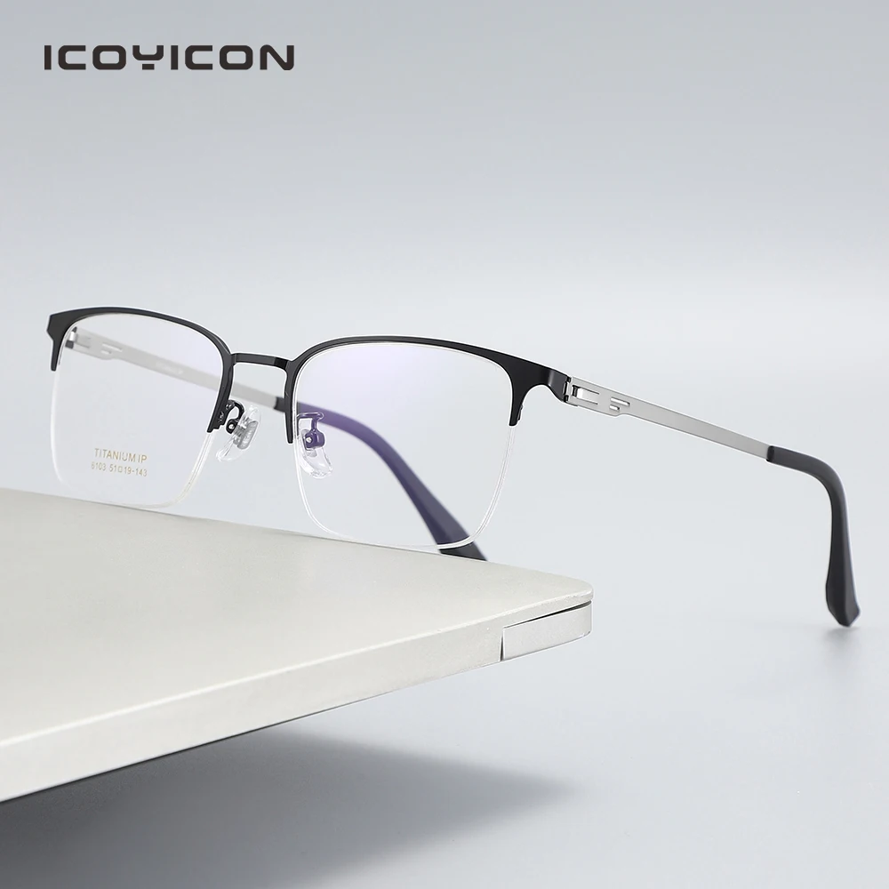 

Titanium Glasses Frame Men's And Women's Half-frame Business Square Fashion Prescription Glasses Screwsless Myopia Eyewear 6103