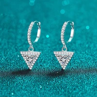 trendy 925 sterling silver 1ct d color vvs1 triangle moissanite clip earrings for women plated platinum diamond earrings gift