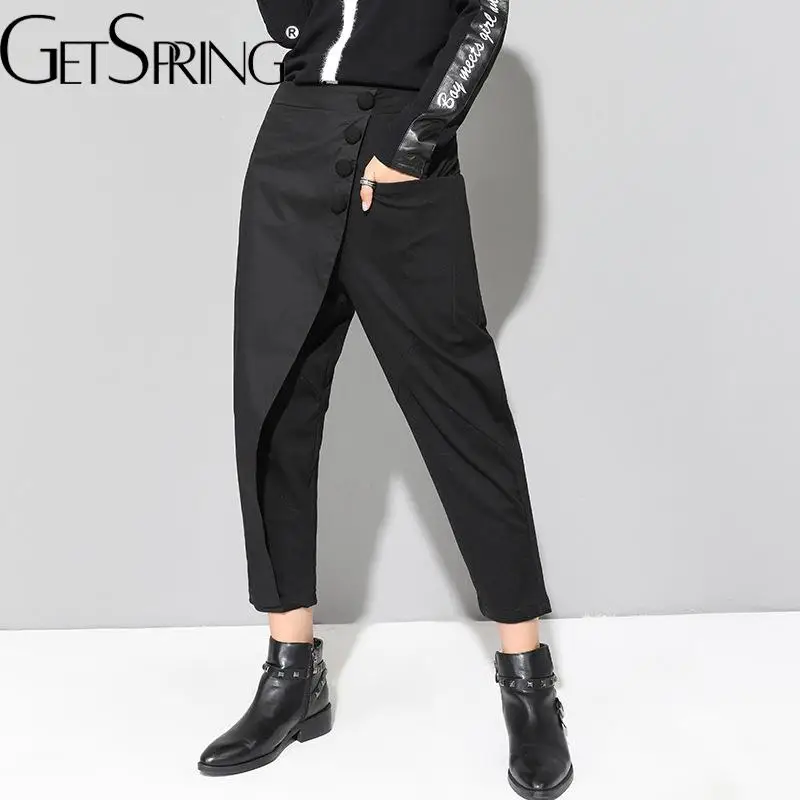 

GetSpring женские брюки капри 2022 осень лоскутные брюки до щиколотки с высокой талией модные Универсальные шаровары новое поступление