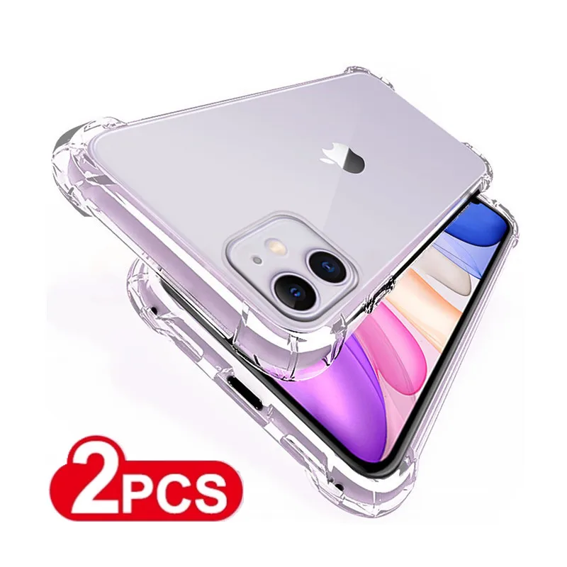 

2pcs Shockproof Silicone Clear Phone Case For iPhone 13 Case Soft Back Cover For iPhone 11 12 13 Pro XS Max X 8 7 6 6s Plus Case